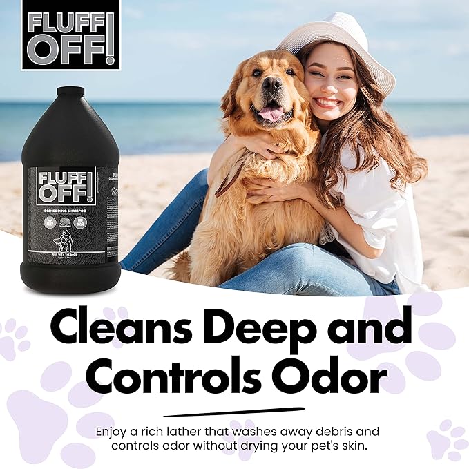 Fluff Off! by Girl With The Dogs, Natural Deshedding Dog & Cat Shampoo, 1 Gal, Made in USA, 8 Wks+-PawvioPets