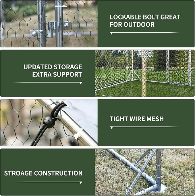 4ever2buy Large Metal Chicken Coop with Run Walk-in Poultry Cage Chicken Runs House Pen Cage Dome Roofed Chicken Coops with Anti-Ultraviolet Cover for Outdoor Yard Farm Use 9.5'W x 12.9'L x 6.3'H-PawvioPets
