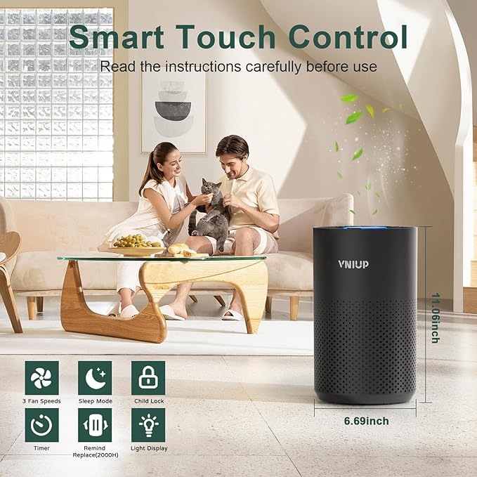 Air Purifiers for Bedroom Home up to 800 ft², Vniup H14 True HEPA Room Air Purifiers for Bedroom, with Fragrance Function Sleep Mode& Light Mode Air Cleaner for Pet Dander Odor Dust Smoke-PawvioPets