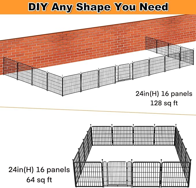 Dog Playpen 24 inch(H) 16 Panels Dog Fence Outdoor for Yard. Metal Dog Pen Heavy Duty Pet Puppy Exercise Pen for Rv Camping Garden Yard, Wide Door Low Threshold Dog Fence Total 31.4 Ft(L)-PawvioPets