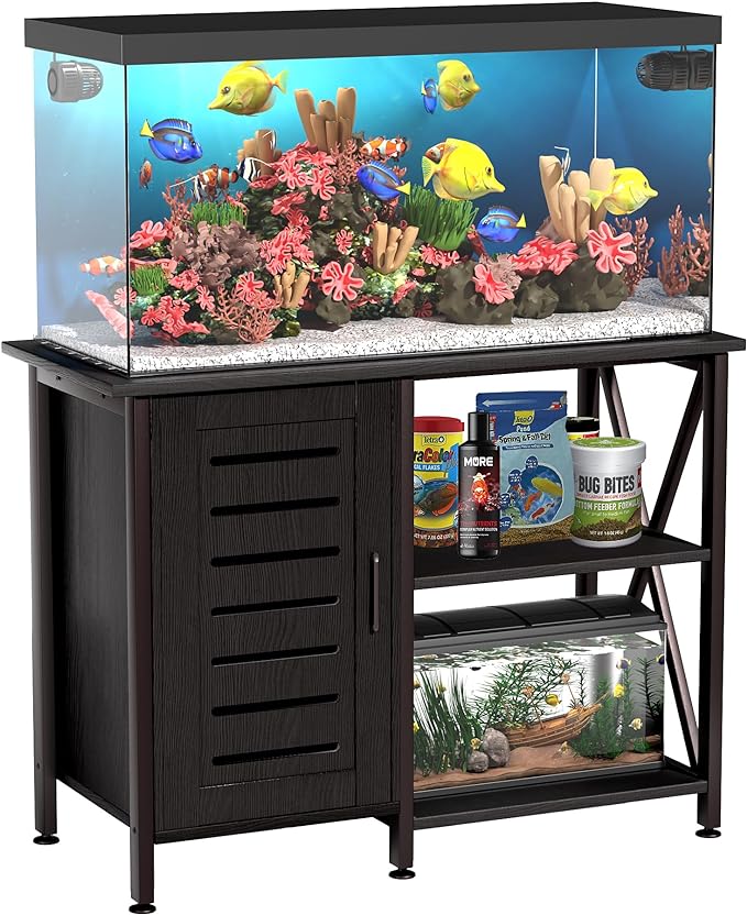 40-50 Gallon Fish Tank Stand, Aquarium Stand with Cabinet Accessories Storage, Heavy Duty Metal Frame, 40.55" L*18.89" W Tabletop, 850LBS Capacity, Black PG02YGB-PawvioPets