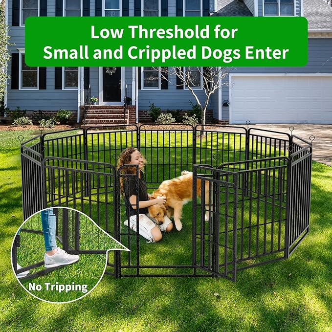 Dog Playpen Outdoor 24 Panels Heavy Duty Dog Fence 40" Height with Thick Pipe Anti-Rust with Doors Portable for RV Camping Yard, Total 54FT, 227 Sq.ft, Snowy Black-PawvioPets