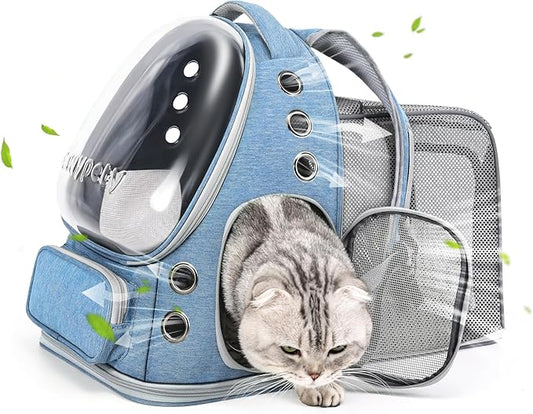 Expandable Cat Backpack,Cat Bubble Backpack Carrier for Carrying Cats, Pets and Small Dogs,Airline-Approved,Designed for Travel, Hiking, Walking,Car （Blue-PawvioPets