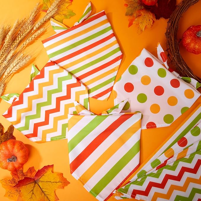 48 Pieces Fall Dog Bandanas Bulk Colorful Autumn Bandanas for Dogs with Polka Dot Stripe Wave Patterns for Pets Doggies Fall Autumn Thanksgiving Party Costume Accessories-PawvioPets