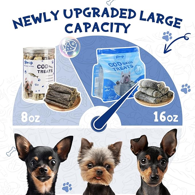 Cod Skin Dog Treats - Natural Fish Roll Snacks w/Taurine, Single Ingredient Chews, Rich in Omega 3, 16.2 oz-PawvioPets