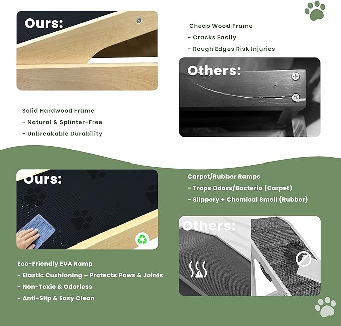 6 Level Height Adjustable Dog Ramp for Bed, Couch 65" Foldable Pet Ramp with Non-Slip Mat，DIY Glow Strips & Rest Platform Heavy Duty Dog Stairs for Large Dogs up to 200Lbs ，Wood Color-PawvioPets