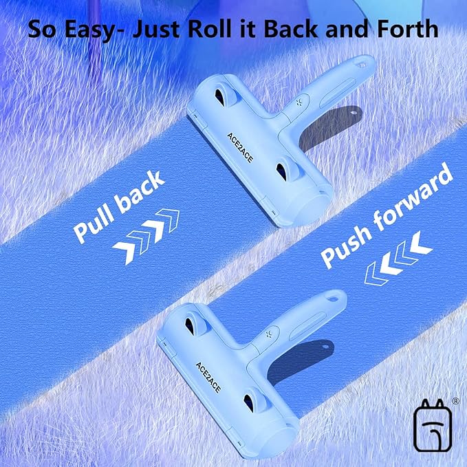 ACE2ACE Pet Hair Removal Tool, Lint Roller Brush for Cats and Dogs, Reusable Self Clean Pet Fur Remover, Pet Hair Remover for Laundry, Carpet, Furniture, Couch, Sofa and Bedding (Blue)-PawvioPets