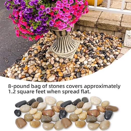 8LB 1"-2" Decorative River Rocks for Plants, Polished Pebbles for Garden Landscaping, Planters, Aquariums, Vase Fillers – Indoor & Outdoor Decor-PawvioPets