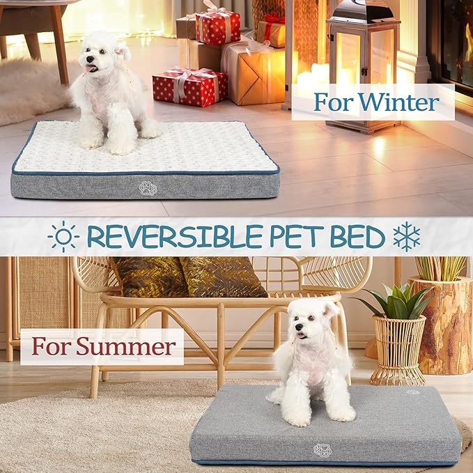 EMPSIGN Reversible Cool and Warm Dog Bed for Crate Pad, Pet Beds with Washable and Removable Cover, Dogs Crate Bed Sleeping Mats, Bed for Dog Crate for Large Medium Small Dogs, Grey-PawvioPets