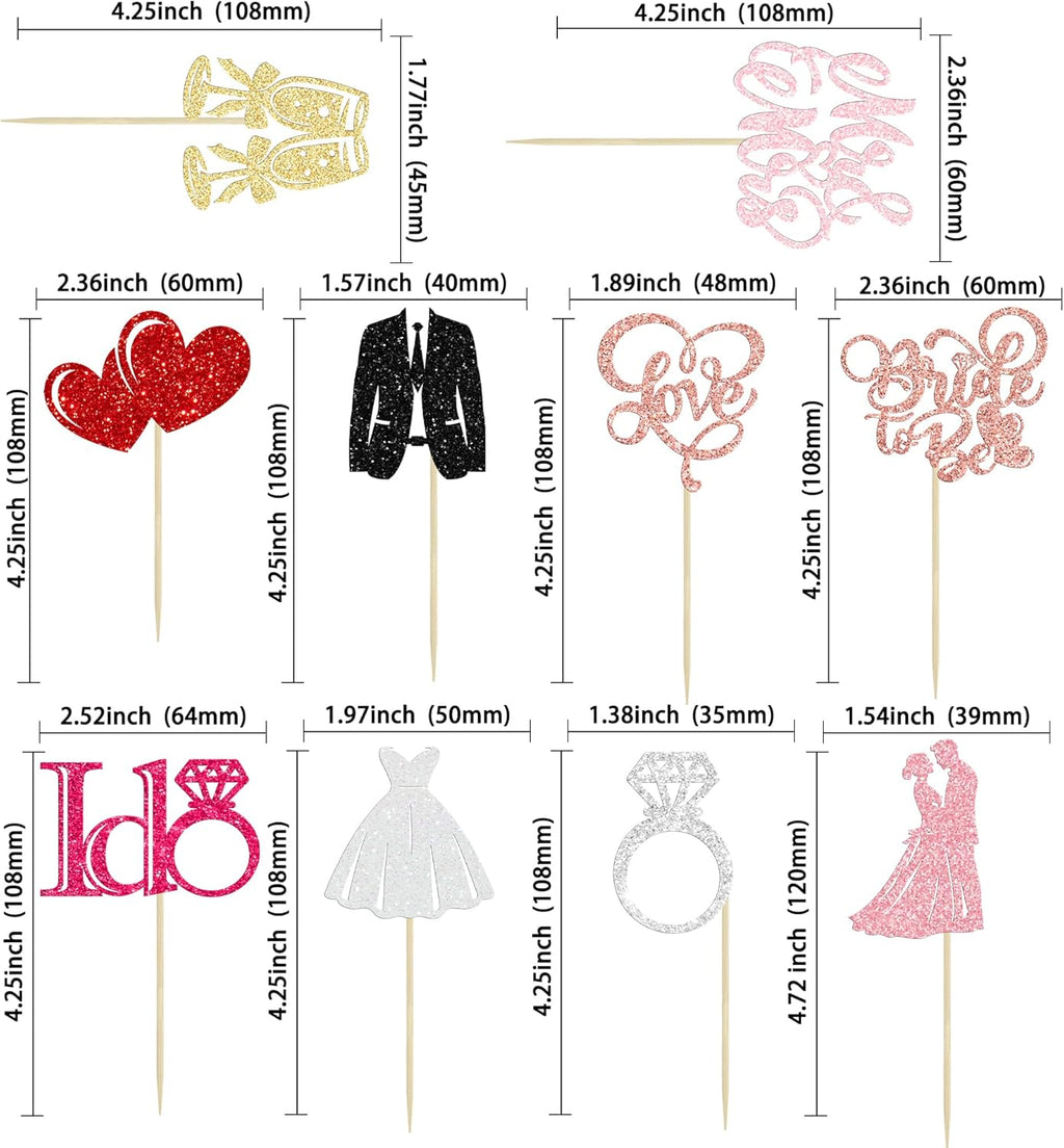 Gyufise 30Pcs Bride to Be Cupcake Toppers Glitter Diamond Ring I Do Love Cupcake Picks Miss to Mrs Bridal Shower Wedding Engagement Bachelorette Cake Decoration Multicolor