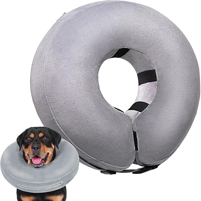 Crazy Felix Dog Donut Pillow Cone Collar Alternative After Surgery Soft Cone to Stop Licking Inflatable Dog Head Collar for Small Medium Dogs Bulldog Pug-PawvioPets
