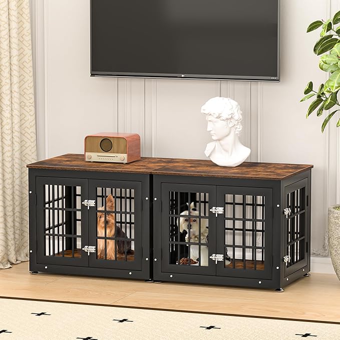 26 Inch Heavy Duty Dog Crate Furniture for Small Dogs, Decorative Pet House End Table, Wooden Cage Kennel Furniture Indoor, Rustic Brown-PawvioPets