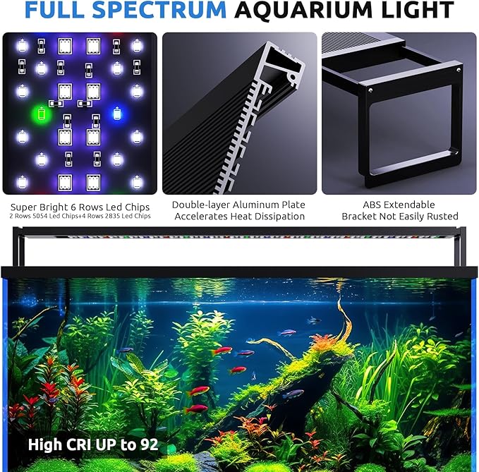 24/7 LED Aquarium Light for 12-18 Inch Fish Tank, Fish Tank Light for Plants, Auto On Off with Timer, 9 Colors, Adjustable Brightness, Daylight & Moonlight, DIY and Nature Weather Mode, 20W-PawvioPets