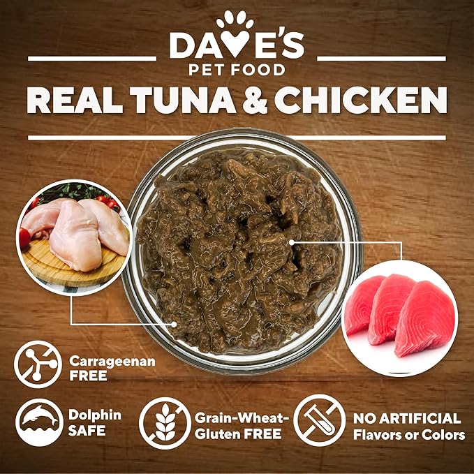 Dave's Pet Food Grain Free Wet Cat Food (Tuna & Chicken Dinner in Gravy), Naturally Healthy Canned, Added Vitamins & Minerals, Wheat & Wheat Gluten-Free, 13 oz (12 Pack)-PawvioPets