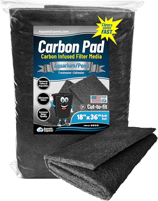 Aquarium Carbon Pad - Cut to Fit Carbon Infused Filter Pad Media for Crystal Clear Fish Tank and Ponds (18 Inch Width, 36 Inch Long)-PawvioPets