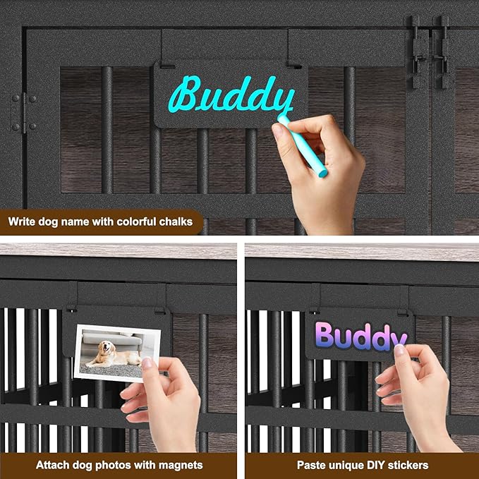 EasyCom 41"/33"/27" Dog Crate Furniture with Name Tag, Heavy Duty Dog Kennel Indoor for Medium Dogs, Double-Doors Sturdy Metal Dog Cage for Anxiety Dog, Decorate House as TV Stand, End Table-PawvioPets