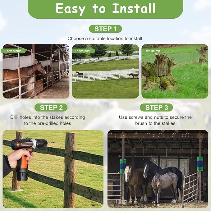 2PCS Livestock Scratch Brush, 17.5 x 7.8 Inch Goat Brushes for Grooming, Horse Brushes for Scratching, Livestock Brushing with 4 Screws for Horse, Elk, Cattle, Pig, Sheep（Green）-PawvioPets