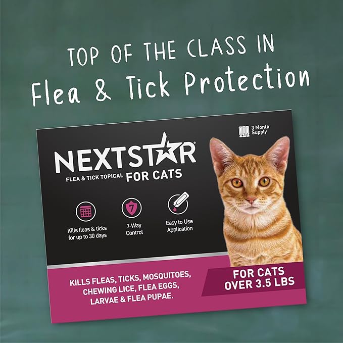 Flea and Tick Prevention for Cats, Repellent, and Control, Fast Acting Waterproof Topical Drops for Cats Over 3.5 lbs, 3 Month Dose-PawvioPets