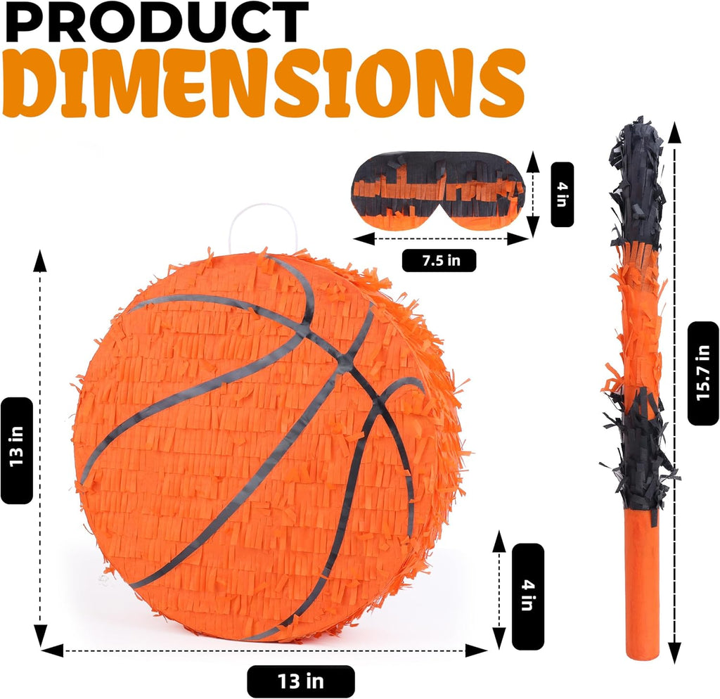 New Basketball Pinata Bundle with a Blindfold and Bat(13 x 13 x 4 Inches),Soccer Ball Pinata for Birthday Party Boys, Perfect for Birthday Party, Sport Theme Party, Decoration