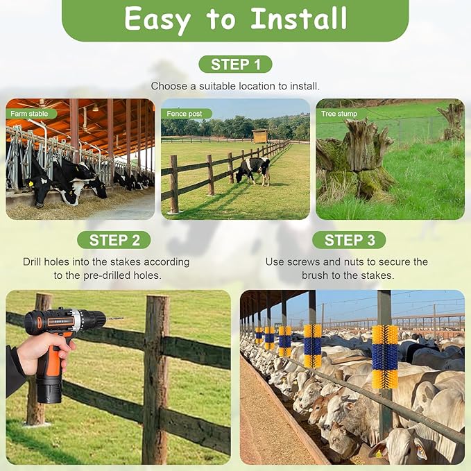 2PCS Livestock Scratching Brush, 17.5 x 7.8 Inch Goat Brushes for Grooming, Horse Brushes for Shedding, Livestock Brush with 8 Screws Great for Horse, Elk, Cattle, Pig, Sheep（Yellow）-PawvioPets