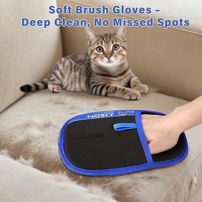 2Pcs Pet Hair Removal Glove,Double Sided Electrostatic, Reusable Cat & Dog Hair Remover Mitt for Furniture, Couch, Carpet, Car Seat, Quick Cleaning Grooming Glove-PawvioPets