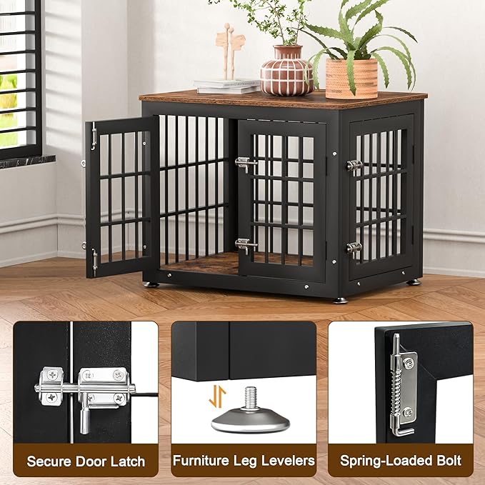 26 Inch Heavy Duty Dog Crate Furniture for Small Dogs, Decorative Pet House End Table, Wooden Cage Kennel Furniture Indoor, Rustic Brown-PawvioPets