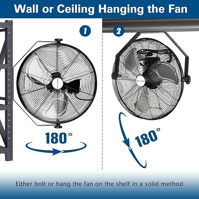 BILT HARD 4600 CFM 20 in. Industrial Wall Mount Fan, 3-Speeds High Velocity Wall Fan with Sealed Motor, Heavy Duty Metal Barn Fans for Garage, Commercial, Greenhouse, Warehouse & Shop Use-PawvioPets