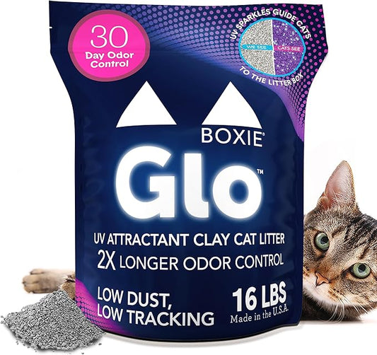 Boxie® Glo™ 30 Day Odor Control Clumping Clay Cat Litter, 16 lb, Multi-Cat, 99.9% Dust-Free, Low Tracking, UV Light Attractant, Superior Clumping for Easy Scooping-PawvioPets