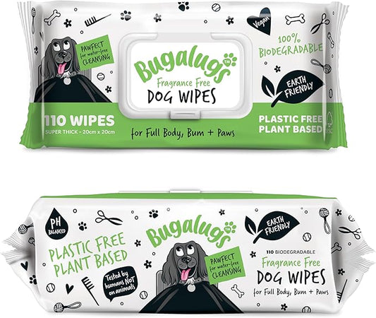 Dog Wipes, 100% Plastic Free Biodegradable pet Wipes for Full Body, Eye Wipes, Ear Wipes, Bum & Paws. 110 Sensitive Dog Grooming Wipes for Dogs, Puppy & cat Grooming (Fragrance Free)-PawvioPets