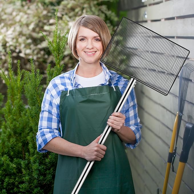 15-inch Large Chicken Poop Scooper, 5 in 1 Adjustable Chicken Coop Scoop with Ergonomic Grip, 24" to 77" Long Stainless Steel Sifting Litter Shovel Pooper Scooper Chicken Coop Accessories-PawvioPets
