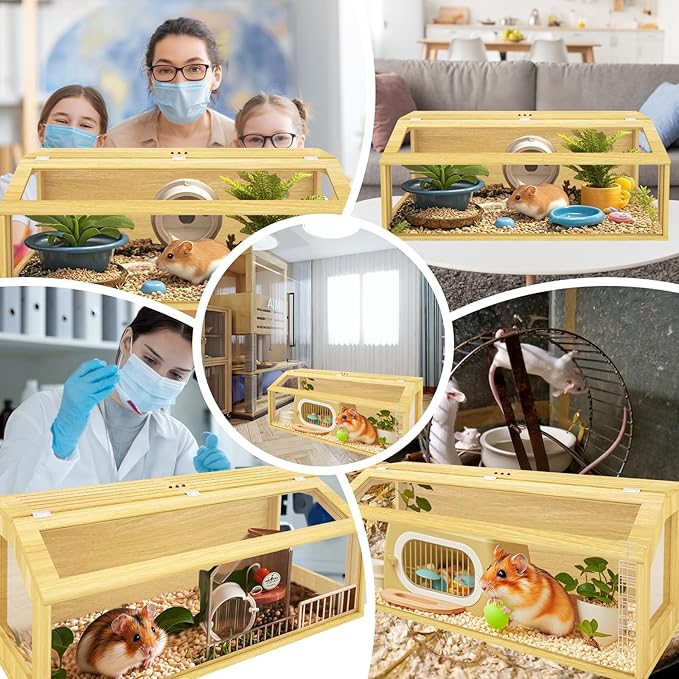 48" Large Hamster Cage, Chewproof Gerbil Cages and Habitats, Openable Top Roof Window with Silencing Pad, Wooden Guinea Pig Cage for Small Animals, Dwarf and Syrian Hamster, 40 x 20 x 20 Inches-PawvioPets