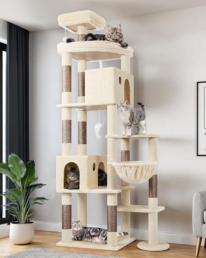 Globlazer Giant Cat Tree, 83 inch Cat Tree for Indoor Cats Large Adult, XXL Cat Tower with 9 Scratching Posts for 20lb+ Heavy Duty Large Adult Cats, F83, Beige-PawvioPets