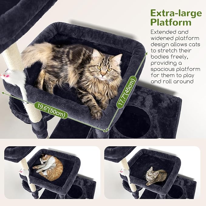 Globlazer Extra Large Cat Tower, 81-inch Tall Cat Tree for Big Cats 20 lbs, XXL Heavy Duty Cat Scratching Tower for Indoor Adult Cats with 3 Cat Condos, 8 Scratching Posts, F81, Dark Grey-PawvioPets