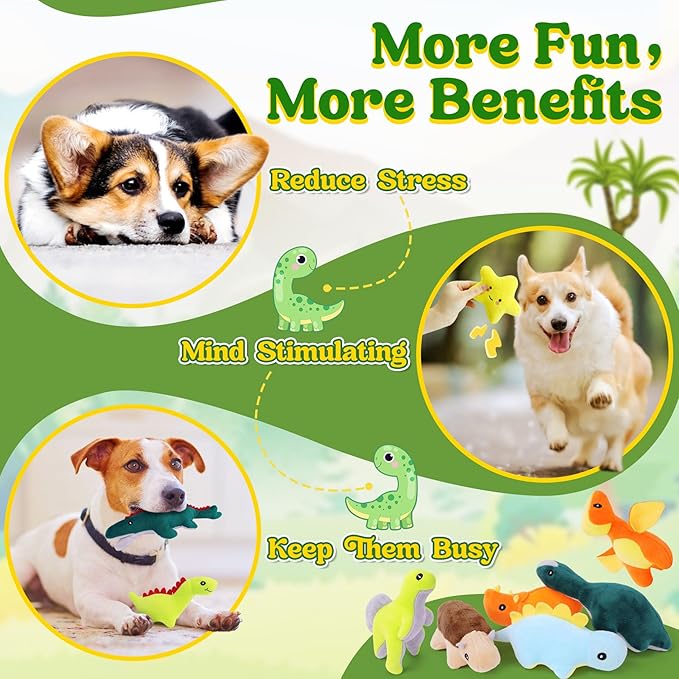 20-Pack Adorable Dinosaur Puppy Toys – Distinct Dino-Themed Squeaky Dog Toys for Small Dogs to Keep Them Busy, Interactive Chew Toys for Mental Stimulation & Gentle Teeth Cleaning-PawvioPets