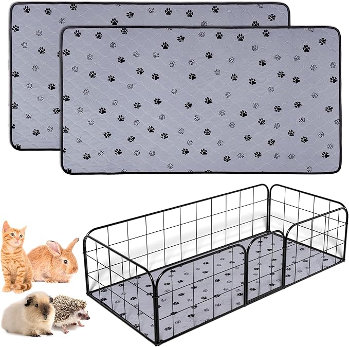 Fostanfly Non-Slip Washable Pee Pads for Dogs, 2 Pack 24"x47" Guinea Pig Cage Liner Ultra-Absorbent and Leak-Proof for Small Animal Guinea Pigs Rabbit Bunny Hamster-PawvioPets