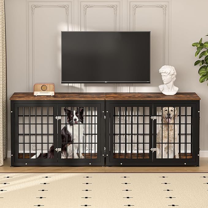 42 Inch Heavy Duty Dog Crate Furniture for Large and Medium Dogs, Decorative Pet House End Table, Wooden Cage Kennel Furniture Indoor, Rustic Brown-PawvioPets