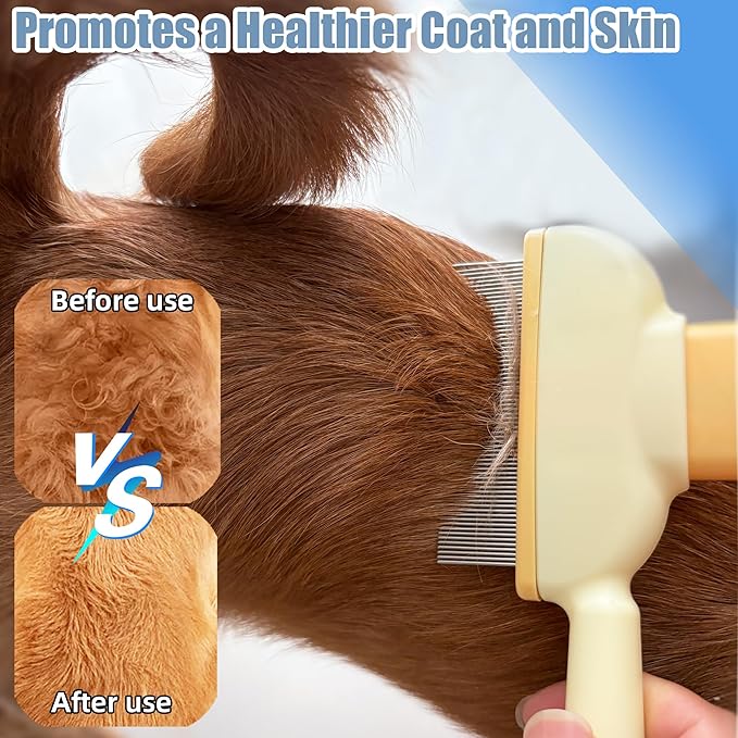 Flea Comb for Dogs and Cats with Release Button Fine Tooth Dog Comb for Grooming Massaging and Cleaning Remove Fleas Eggs Pet Hair Removal for Short and Long Hair 2 Pack-PawvioPets