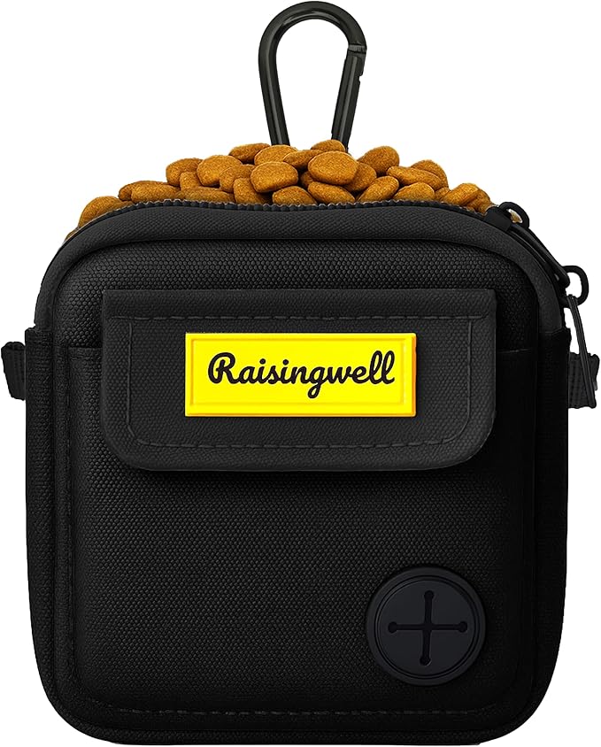 Dog Treat Pouch for Pet Walking and Training with Clicker, Poop Bags, and Three Bags Design Small Fanny Zipper Pack Holder for Puppy Snack Dispenser Kit for Leash and Outdoor Use (Black)-PawvioPets