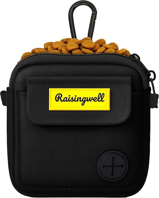 Dog Treat Pouch for Pet Walking and Training with Clicker, Poop Bags, and Three Bags Design Small Fanny Zipper Pack Holder for Puppy Snack Dispenser Kit for Leash and Outdoor Use (Black)-PawvioPets