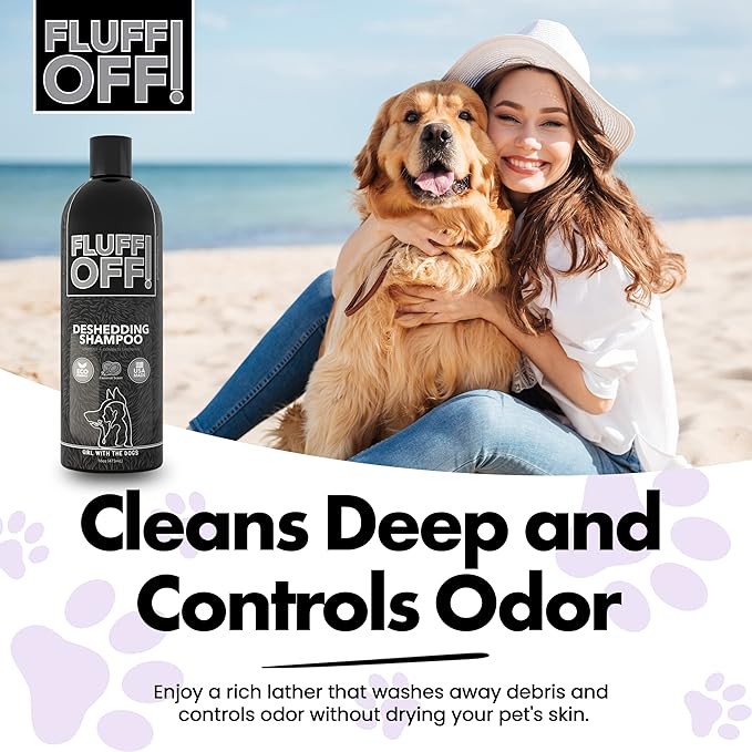Fluff Off! by Girl With The Dogs, Natural Deshedding Dog & Cat Shampoo, 16 Oz, Made in USA, 8 Wks+-PawvioPets