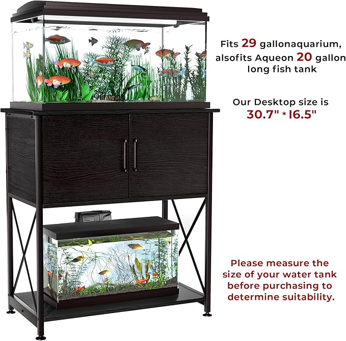 20-29 Gallon Aquarium Stand Metal Frame Fish Tank Stand with Cabinet Storage, for 20 Gallon Long Aquarium,30.7" L*16.5" W Tabletop,330LBS Capacity Black PG01YGB-PawvioPets