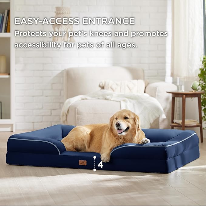 Bedsure XL Plus Orthopedic Dog Bed for Extra Large Dogs - Washable XLarge Dog Cat Bed Waterproof, Comfort Dogs Couch Sofa with Washable Removable Cover, Pet Bed with Nonskid Bottom, Blue Navy, 48"-PawvioPets