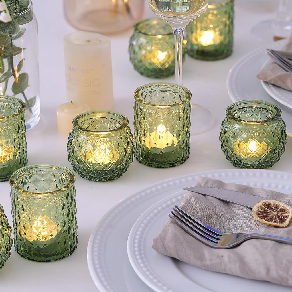 36pcs Assorted Green Votive Candle Holders, Tea Lights Candle Holder for Table Centerpiece, Green Candle Holders for Wedding, Bridal Shower and Tea Party Decorations