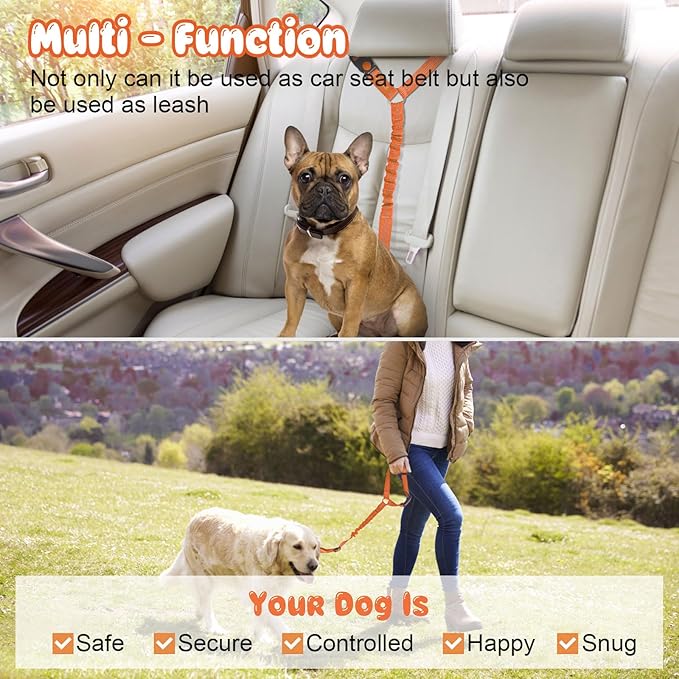 BWOGUE Pet Dog Cat Seat Belts, Car Headrest Restraint Adjustable Safety Leads Vehicle Seatbelt Harness (1 Pack)-PawvioPets