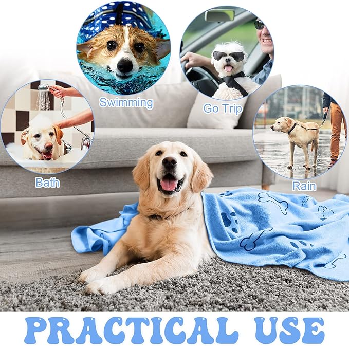 8 Pcs Dog Towels Pet Bath Drying Towels 55 x 28 Inches Large Absorbent Microfiber Quick Fast Drying Soft Beach for Lightweight Cat and Puppy Shower Essentials Cleaning Accessories(Blue)-PawvioPets