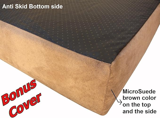 Dogbed4less Luxury XXL Orthopedic Memory Foam Dog Bed for Extra Large Dogs with Durable Waterproof Internal Case, Removable Washable Denim Cover and Bonus Pet Bed Spare Cover, 55X37X4 Inches, Brown-PawvioPets