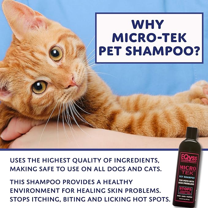 EQyss Micro-Tek Pet Shampoo - Stops Scratching, Itching, Biting, or Licking Hot Spots. Perfect for Pets with Skin Problems. 16 oz-PawvioPets
