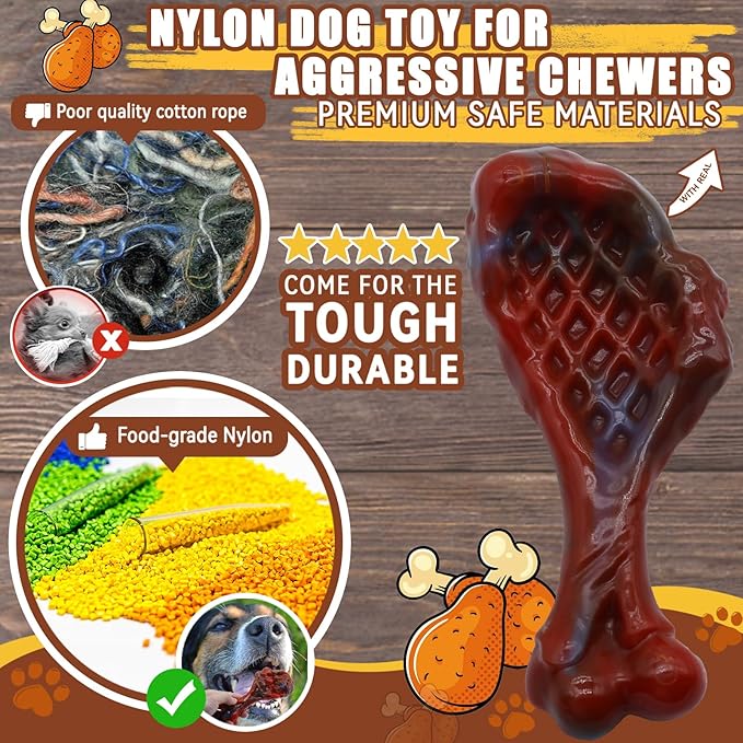 Dog Chew Toys for Aggressive Chewers, Indestructible Dog Toy for for Medium/Large Breed, Tough Nylon Teething Bone Toy to Keep Them Busy,Bacon and Real Beef Flavor (Beef Flavor, 1 Pack)-PawvioPets