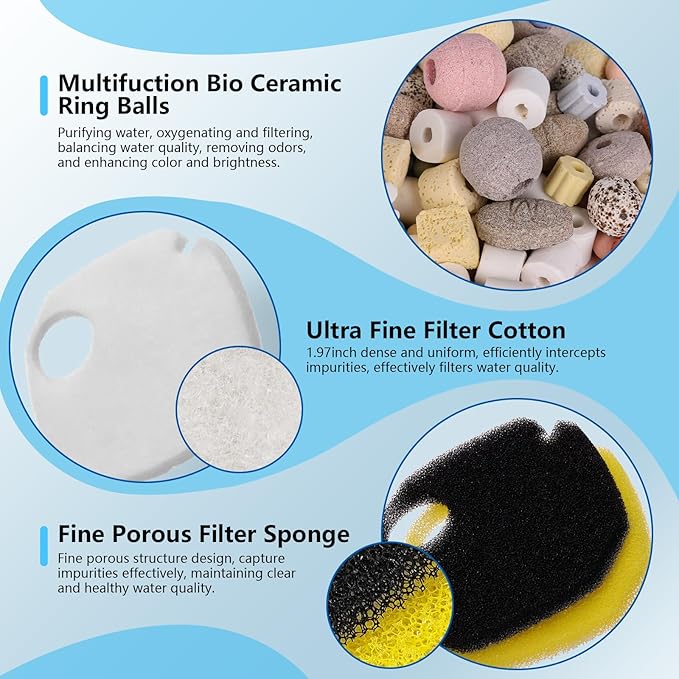 AQQA 581GPH Canister Filter, Ultra-Quiet External Aquarium Canister Filters, 3 Stage Filtration Aquarium Filter with Quartz Balls and Filter Cotton for Fish Tanks and Aquariums Up to 150 Gallon 35W-PawvioPets