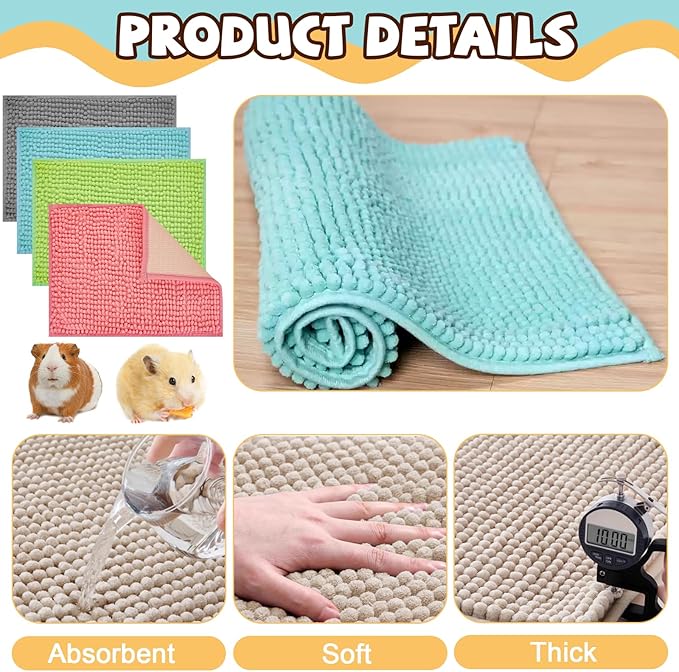 8 Pcs Guinea Pig Liner Washable Rabbit Cage Liner 16x12 Inch Guinea Pig Fleece Mats Reusable Bedding Pee Pads for Small Animals, Bunny (Gray, Green, Pink, Blue)-PawvioPets